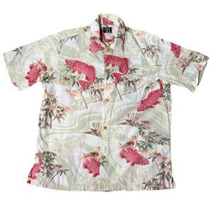 Takeo Kikuchi Japanese Koi Fish Aloha Shirt Men’s Size 3 Large Beige Pink